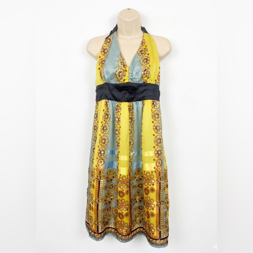 Anthropologie Moulinette Soeurs Dress Yellow Electric Age Silk Halter-Size 8-EUC